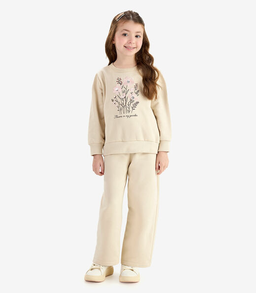 Conjunto Blusão Com Calça Wide Moletom Rovi Kids Bege