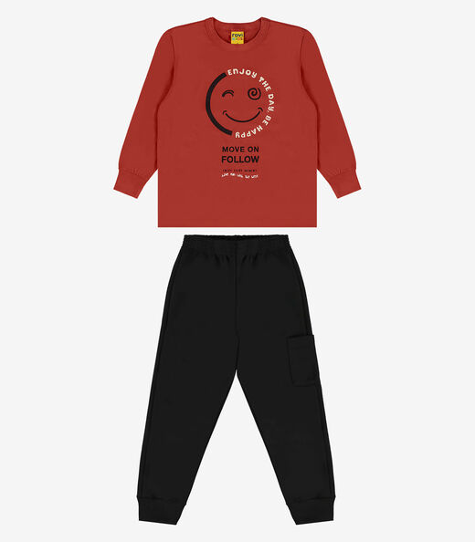 Conjunto Camiseta Manga Longa Com Calça Rovi Kids Marrom