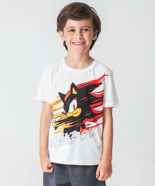 Conjunto Infantil Manga Curta Sonic Tam 4 a 10 Off White