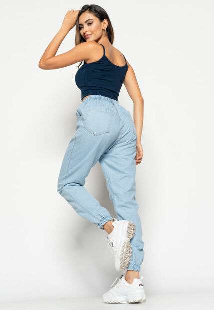 Cropped  Alça Fina Canelado Azul Salvatore Fashion