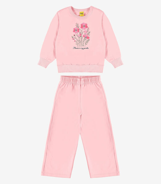 Conjunto Blusão Com Calça Wide Moletom Rovi Kids Rosa