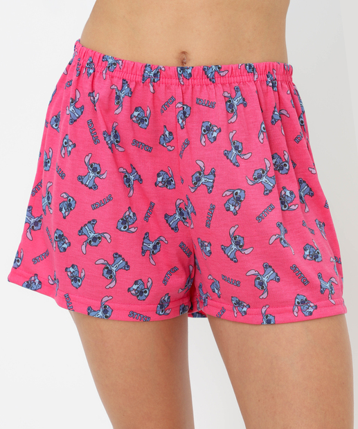 Pijama Feminino Manga Curta Stitch Disney Azul