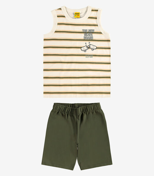 Conjunto Camiseta com Bermuda Meia Malha Rovi Kids Bege