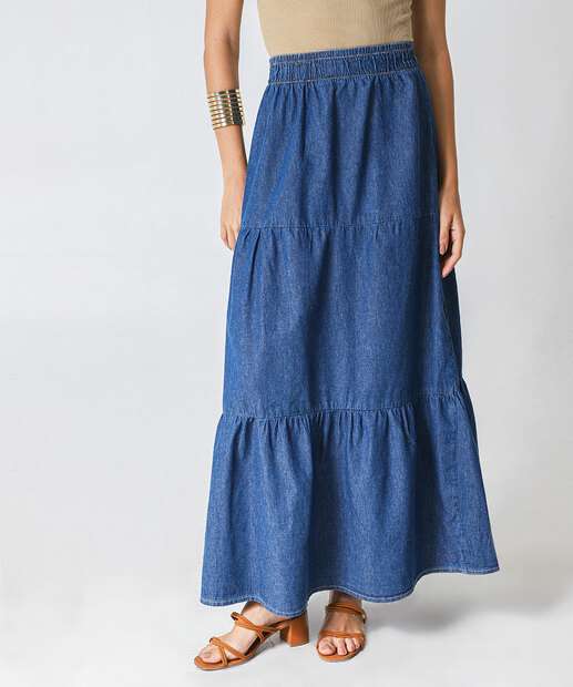 Saia Midi Jeans Feminina Três Marias Marisa Azul