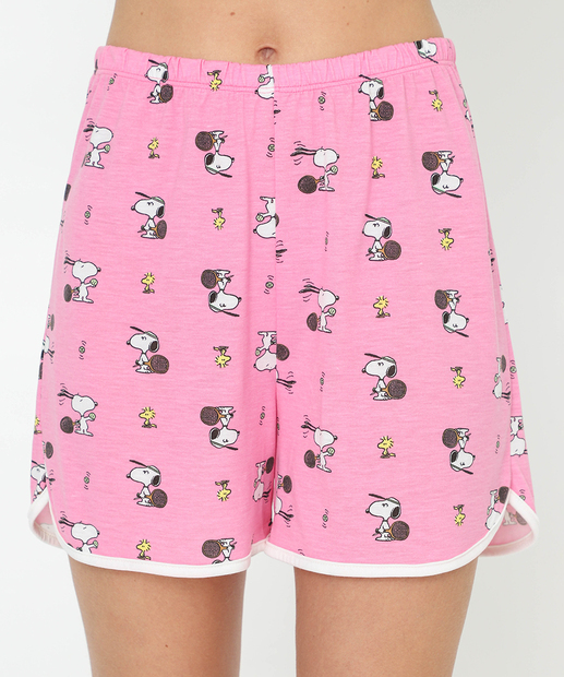 Pijama Feminino Polo Manga Curta Snoopy Off White