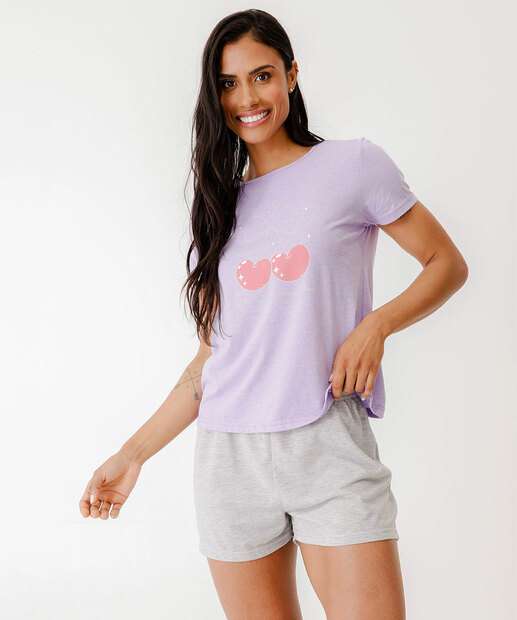Pijama Feminino Estampado Marisa Roxo