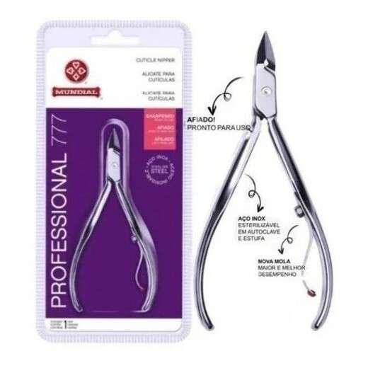 Kit 3 Alicates Cuticula 777 profissional Afiado Inox Mundial Unha