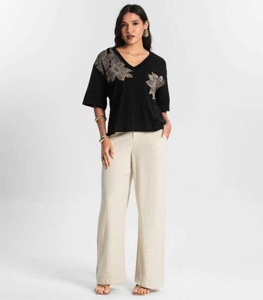 T- Shirt Feminina Meia Malha Rovitex Preto