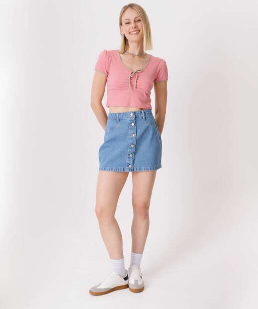 Blusa Cropped Feminina Canelada Laço Marisa