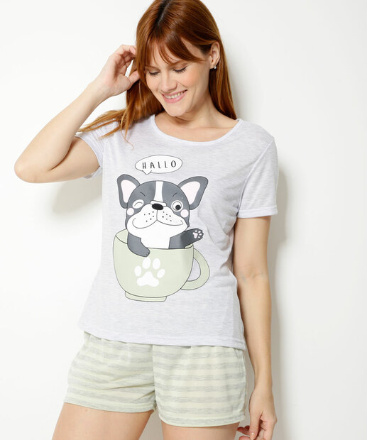 Pijama Feminino Cachorro Manga Curta Marisa