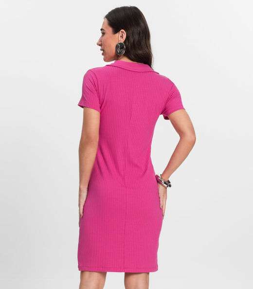 Vestido De Ribana Canelado Feminino Endless Rosa