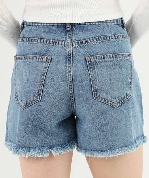 Short Feminino Jeans Bordado Margarida Bolsos Azul