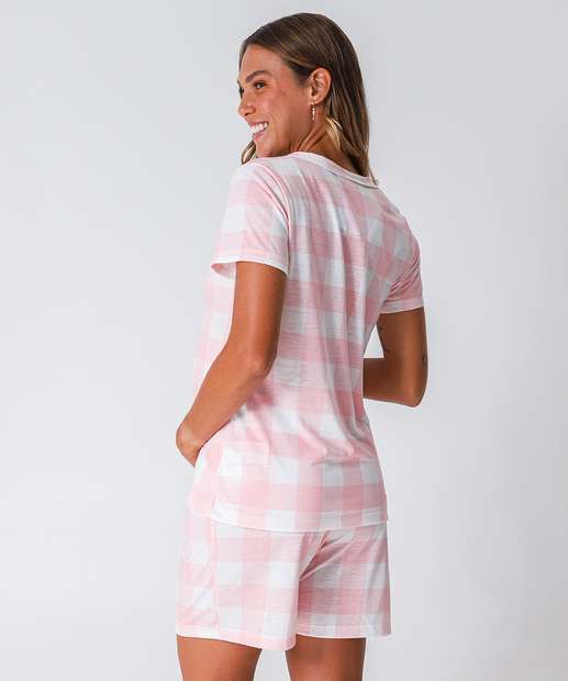 Pijama Feminino Gestante Xadrez Marisa Rosa