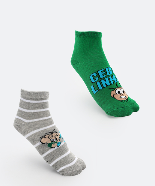 Image_Kit 2 Pares Meias Infantil Soquete Cebolinha Verde