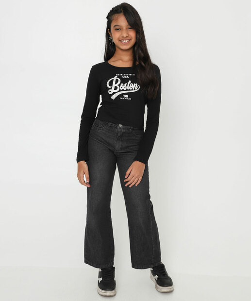 Blusa Juvenil College Manga Longa Marisa Tam 10 a 16 Preto