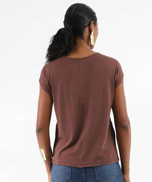 Blusa Feminina Recorte Manga Curta Marisa Marrom