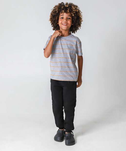 Camiseta Infantil Listrada Marisa Tam 4 a 10 Cinza 