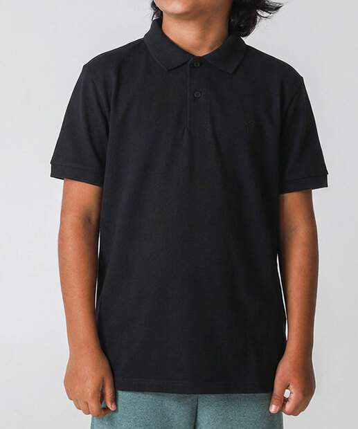 Polo Juvenil Manga Curta MR Tam 10 a 16 Preto