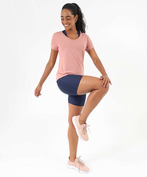 Blusa Feminina Fitness Básica Manga Curta Marisa Rosa