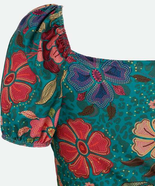 Blusa Feminina Transpassada Floral Amarração Marisa