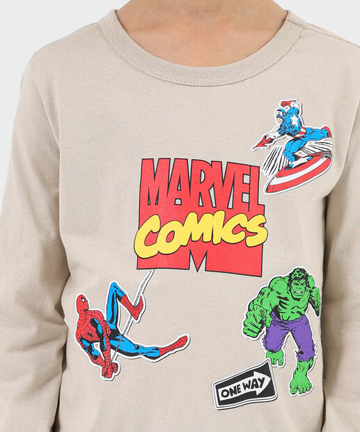 Camiseta Infantil Manga Longa Vingadores Marvel Tam 4 a 10 Bege