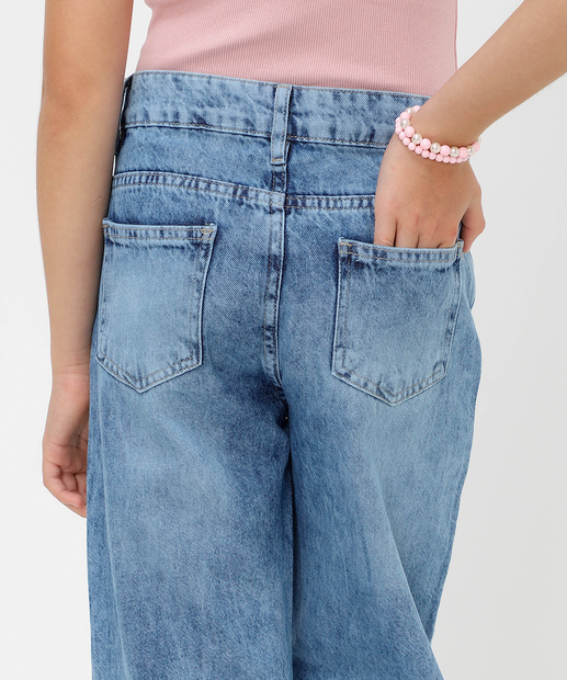 Calça Juvenil Jeans Wide Leg Strass Tam 10 a 16 Azul