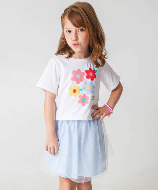 Conjunto Infantil Tule Flor Marisa Tam 4 a 10 Azul