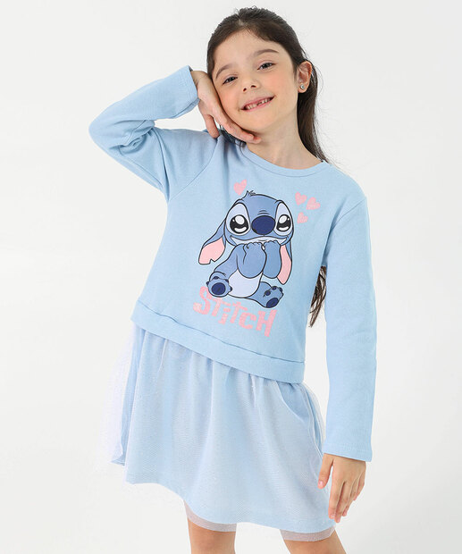 Vestido Infantil Stitch Azul Tam 4 a 10