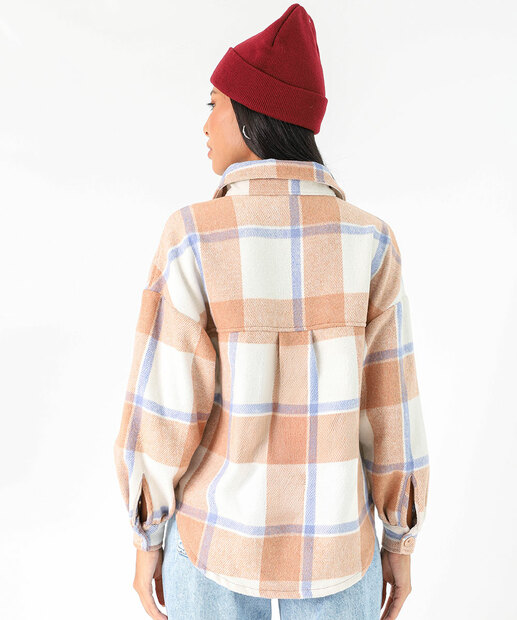 Camisa Feminina Xadrez Flanelada Marisa Bege