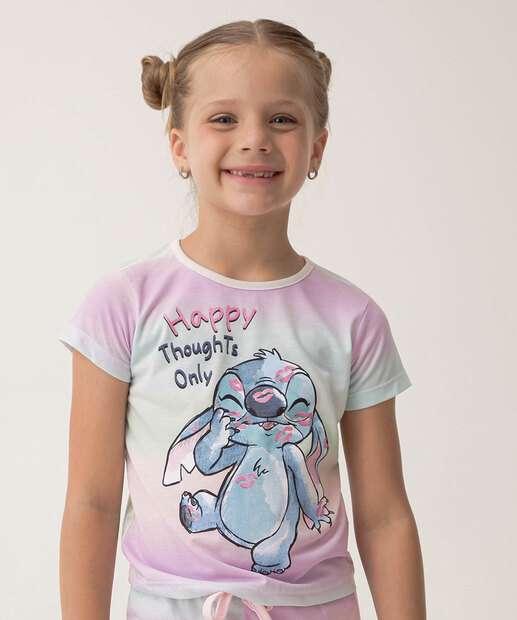 Pijama Infantil Stitch Degradê Manga Curta Disney Tam 4 a 12
