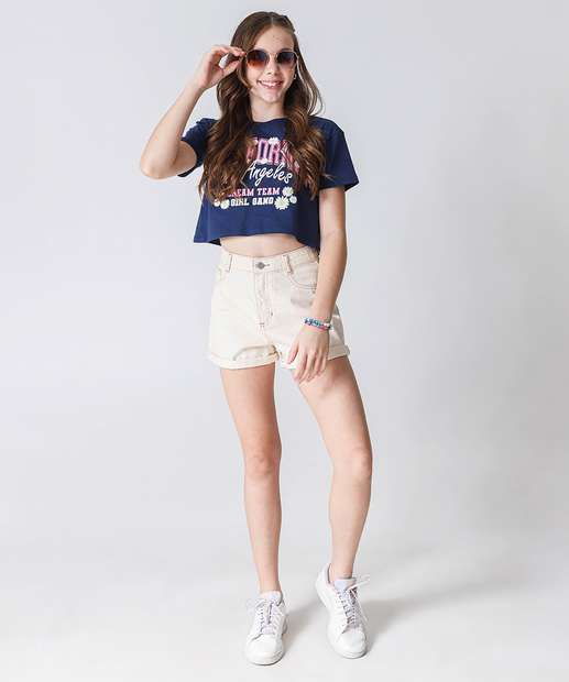 Blusa Juvenil Cropped Estampado Marisa Tam 10 a 16 Azul