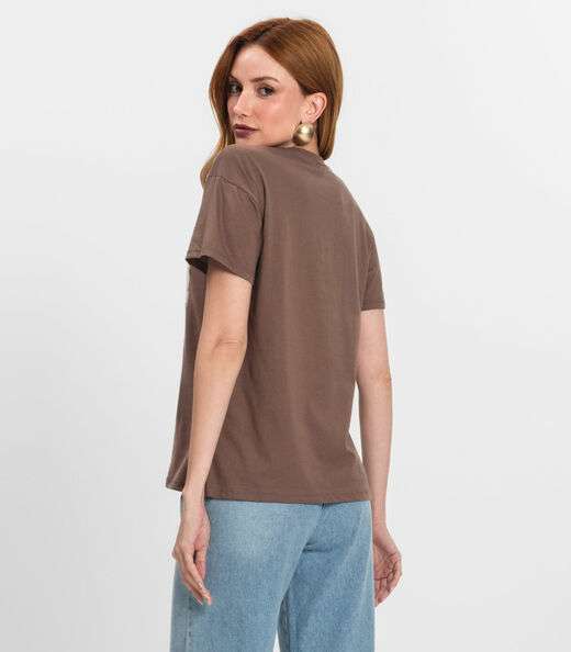 T-Shirt Feminina Manga Curta Estampada Nolita Marrom