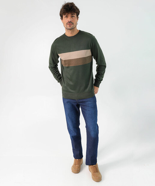 Suéter Masculino Tricô Recortes Marisa Verde