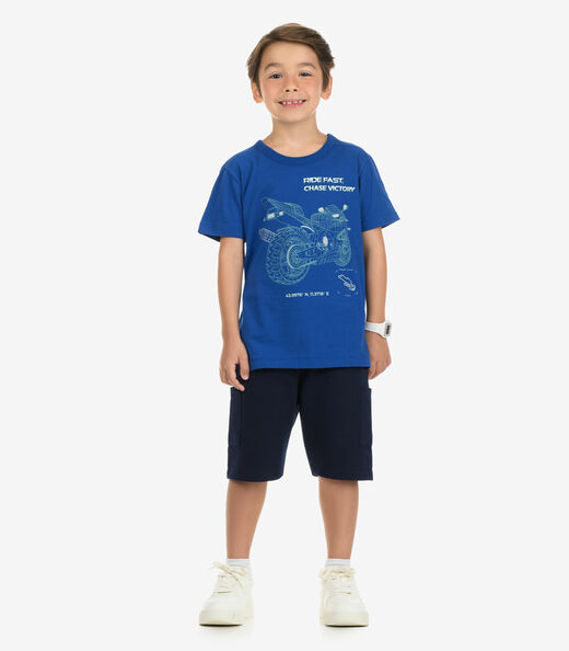 Camiseta Meia Malha Menino Rovi Kids Azul