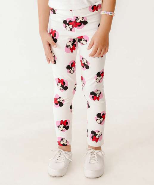 Calça Infantil Legging Minnie Disney Tam 4 a 10 Off White