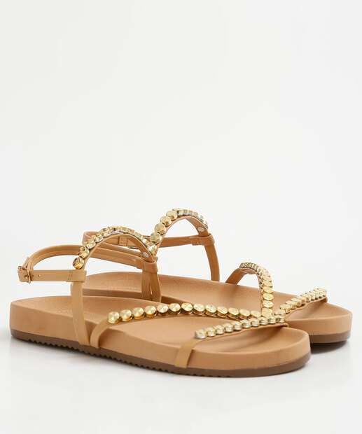 Sandália Feminina Rasteira Tachas Via Uno 