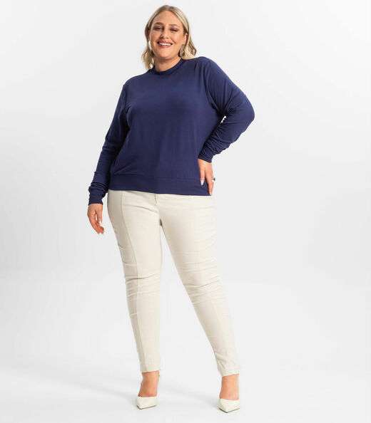 Blusão Feminino Plus Size Manga Longa Secret Glam Azul