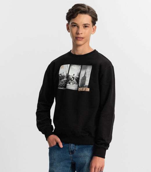 Blusão Juvenil Masculino Em Moletom Minty Preto