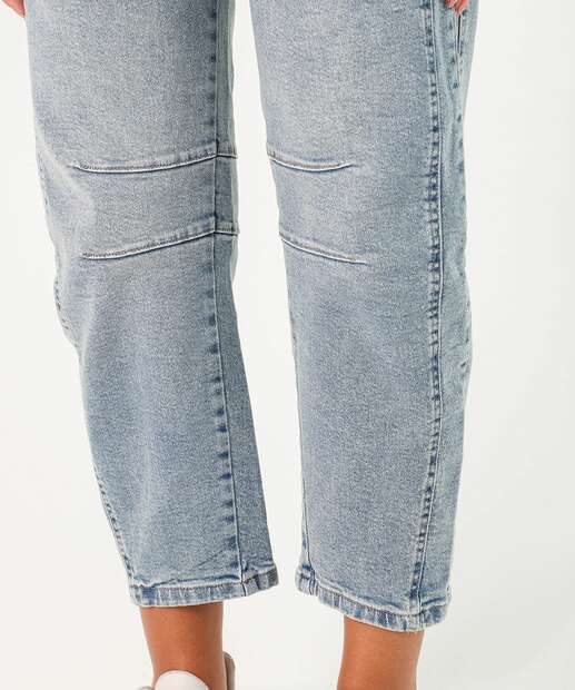 Calça Jeans Barrel Feminina Bolsos Sawary Azul