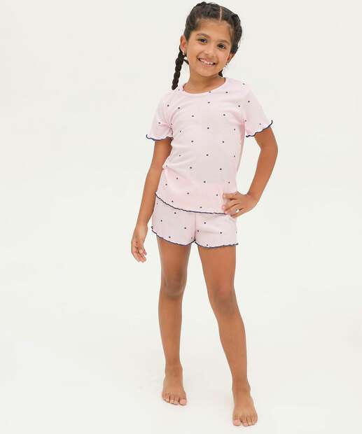 Pijama Infantil Canelado Estampa Poá Marisa Tam 1 a 12