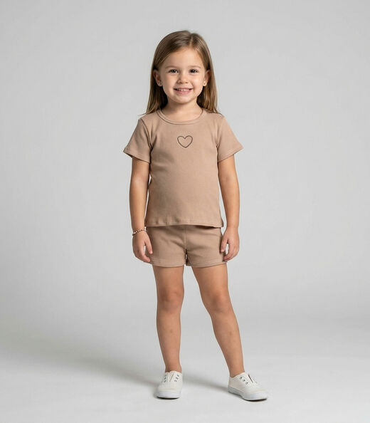 Conjunto Infantil Menina Blusa e Short Select Marrom