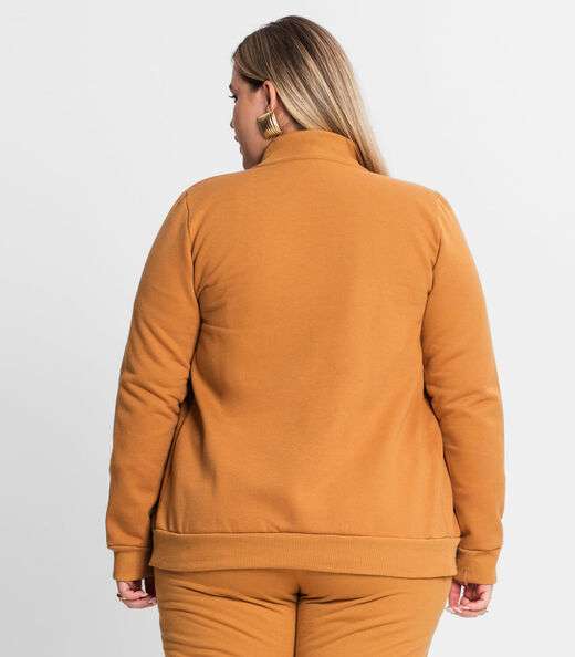 Jaqueta Feminina Em Moletom Plus Size Rovitex Marrom