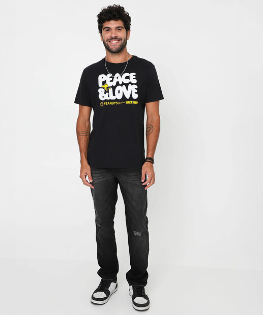 Camiseta Masculina Manga Curta Snoopy Preto