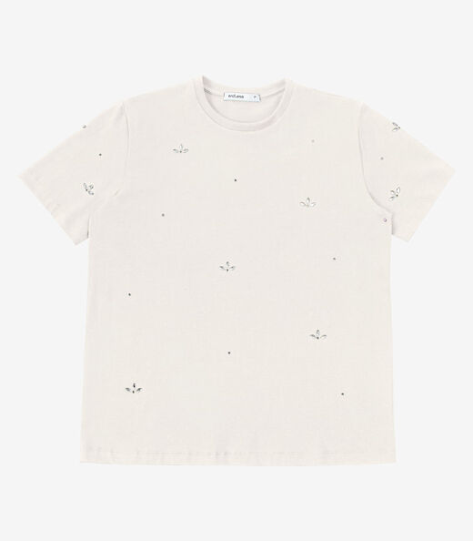 Image_T-Shirt Feminina Cotton Com Aplicações Endless Bege