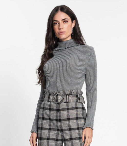 Tricot Feminino Manga Longa Gola Alta Select Cinza