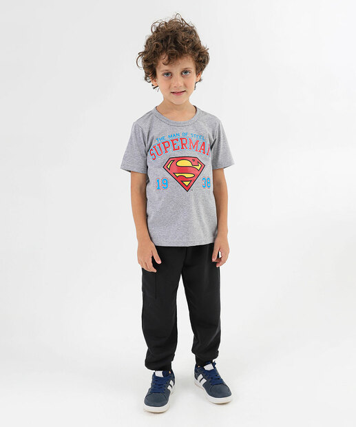 Camiseta Infantil Superman Warner Bros Tam 4 a 10 Cinza