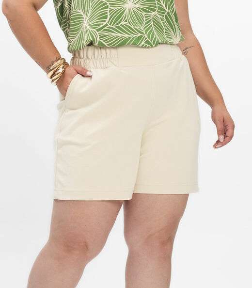 Shorts Feminino Plus Size Secret Glam Bege