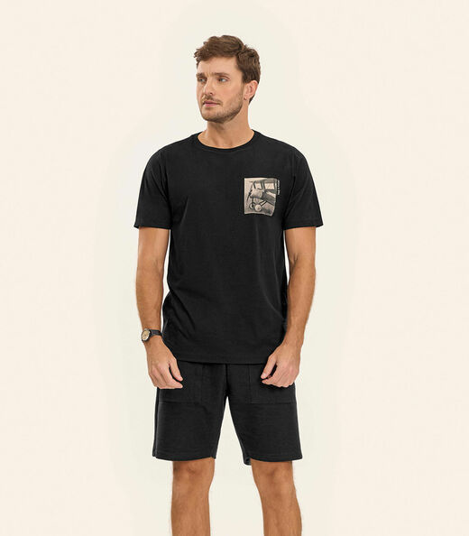 Camiseta Masculina Meia Malha Diametro Preto