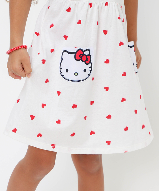 Vestido Infantil Bolsos Hello Kitty Tam 4 a 10 Off White