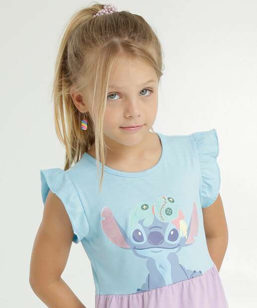 Vestido Infantil Recorte Stitch Disney Tam 4 a 10
